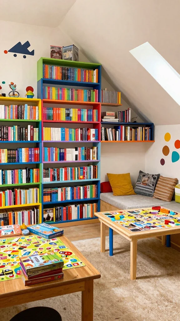 10 Ways to Build the Perfect Attic Teen Hangout Space - 10. Fun and Games with a Library Wall 1