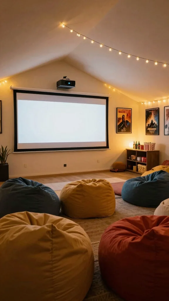10 Ways to Build the Perfect Attic Teen Hangout Space - 4. Chill Zone with a Movie Screen 1