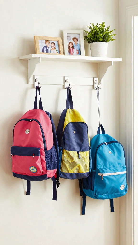 10 Ways to Store Kids' Backpacks in the Entryway for a Tidy Family Space - 10. Clever Folding Hooks 1
