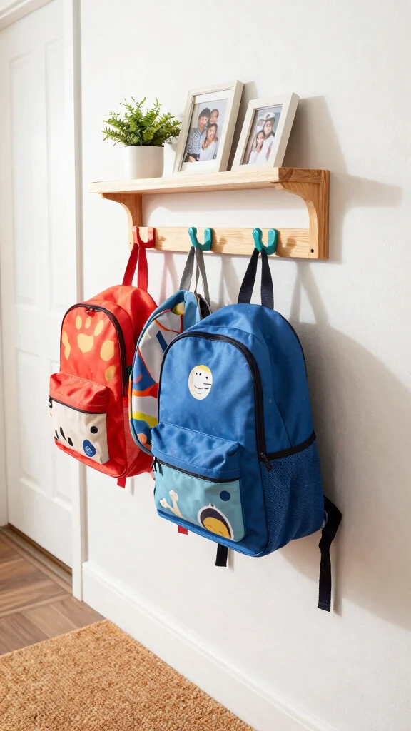10 Ways to Store Kids' Backpacks in the Entryway for a Tidy Family Space - 4. DIY Backpack Rack 1