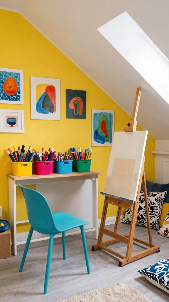 11 Attic Art Studio Ideas for a Creative Well-Lit Top-Floor Space - 4. Bright Color Palette 1