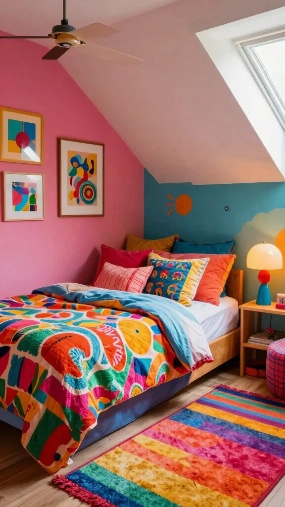 11 Attic Guest Bedroom Concepts for a Welcoming Comfortable Top-Floor Space - 5. Colorful Retreat 1