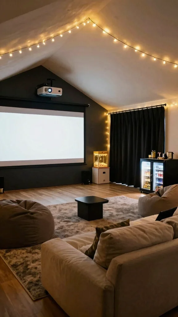 11 Attic Hangout Ideas That Transform a Forgotten Space Into a Cool Retreat - 6. Movie Night Space 1