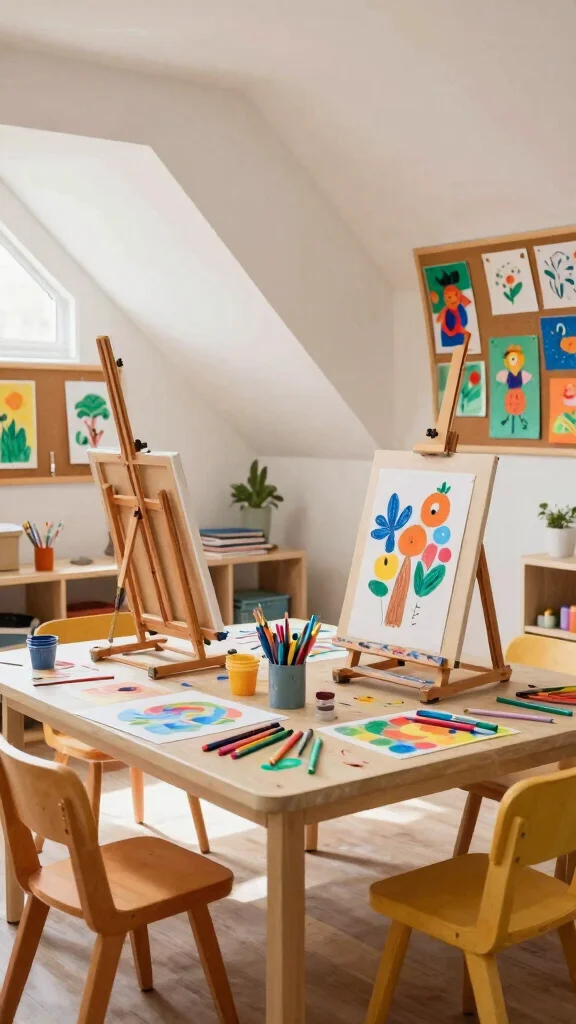 11 Attic Kids' Room Ideas for a Fun Safe Creative Top-Floor Space - 10. Multi-functional Art Stations 1