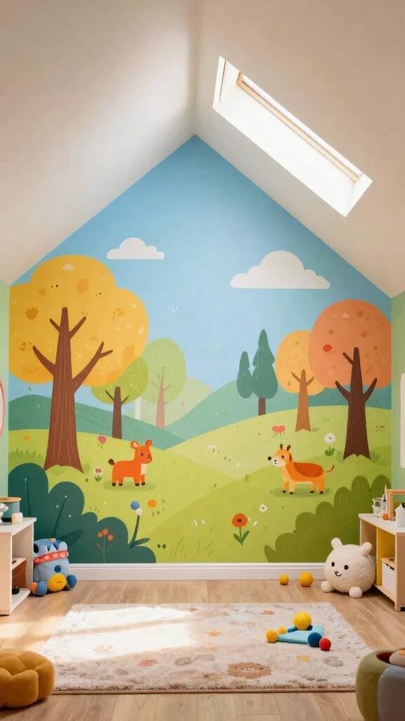 11 Attic Kids' Room Ideas for a Fun Safe Creative Top-Floor Space - 2. Whimsical Wall Murals 1