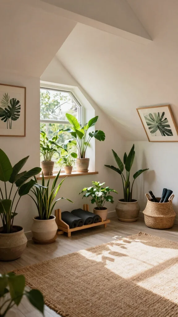 11 Attic Yoga Studio Ideas for a Calm Dedicated Top-Floor Practice Space - 3. Integrate Nature Elements 1
