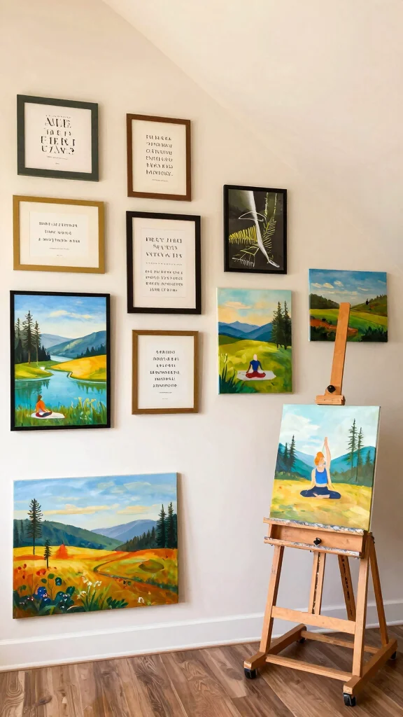 11 Attic Yoga Studio Ideas for a Calm Dedicated Top-Floor Practice Space - 5. Personalize with Artwork 1
