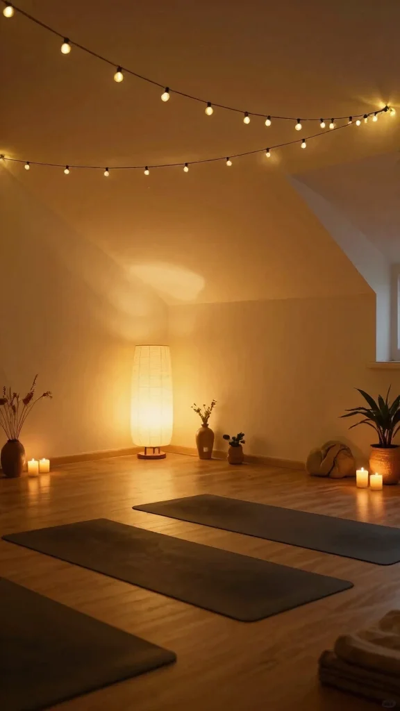 11 Attic Yoga Studio Ideas for a Calm Dedicated Top-Floor Practice Space - 6. Add Soft Lighting 1