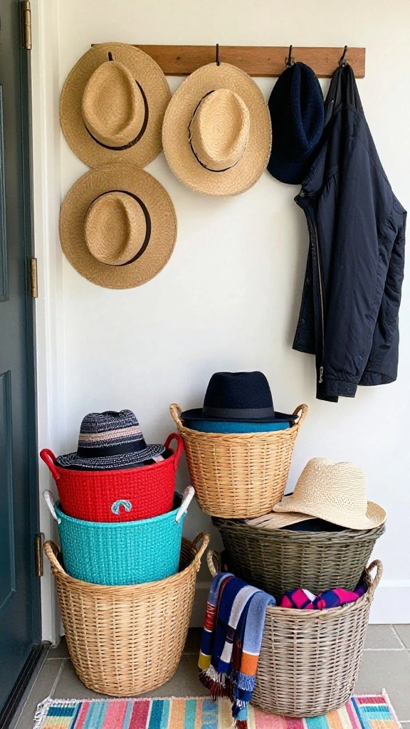 11 Entryway Coat Storage Ideas That Keep Every Jacket Tidy and Accessible - 10. Open Baskets and Bins 1