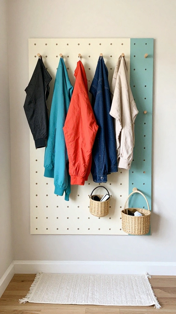 11 Entryway Coat Storage Ideas That Keep Every Jacket Tidy and Accessible - 7. Pegboard Coat Rack 1