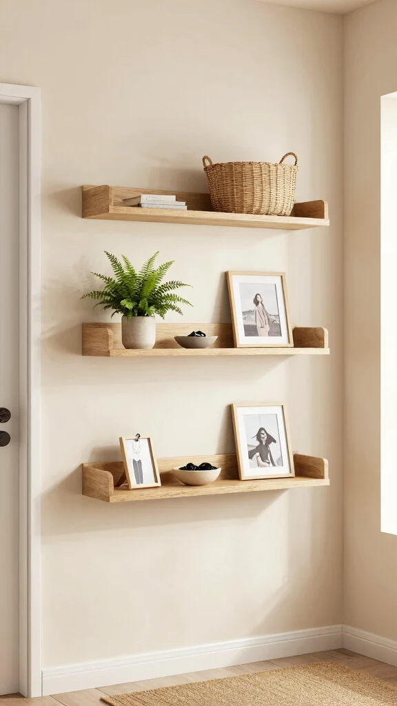 11 Entryway Ideas Without a Closet That Still Look Polished and Organised - 2. Wall-Mounted Shelves 1