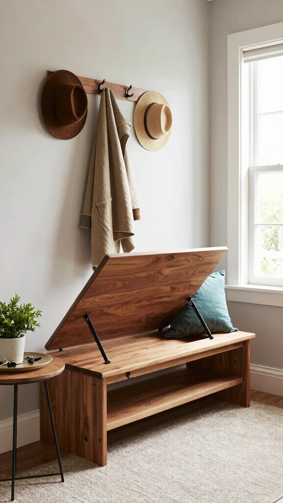 11 Entryway Ideas Without a Closet That Still Look Polished and Organised - 3. Multipurpose Entryway Bench 1
