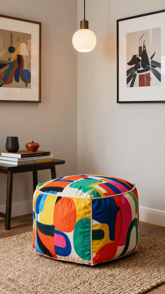 11 Entryway Ottoman Concepts for a Comfortable Flexible Seating Solution - 9. Artistic Flair 1