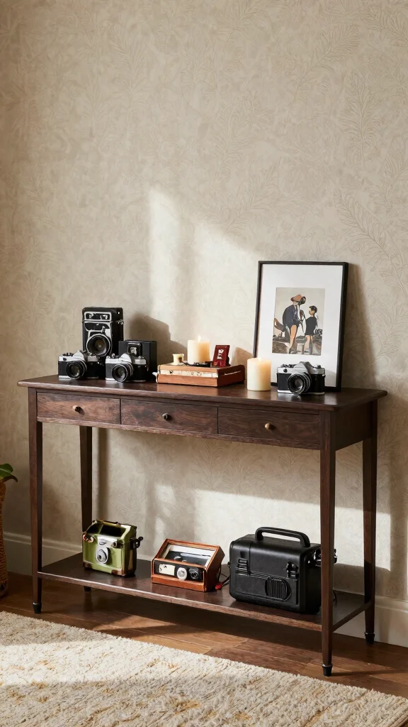 11 Entryway Table Styling Ideas for a Layered Curated Display - 2. Curated Collections on Display 1