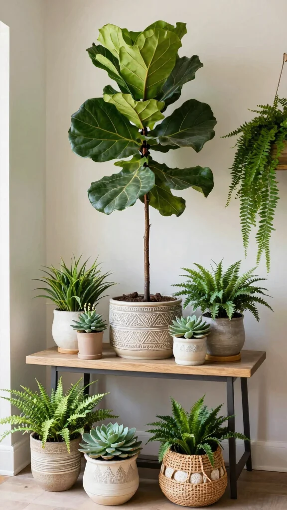 11 Entryway Table Styling Ideas for a Layered Curated Display - 3. Botanical Bliss with Plants 1