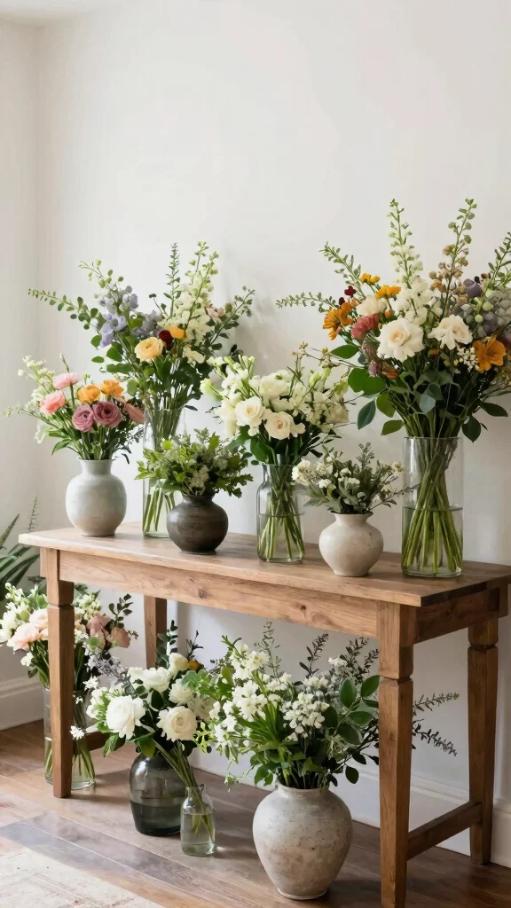 11 Entryway Table Styling Ideas for a Layered Curated Display - 8. Fresh Floral Arrangements 1