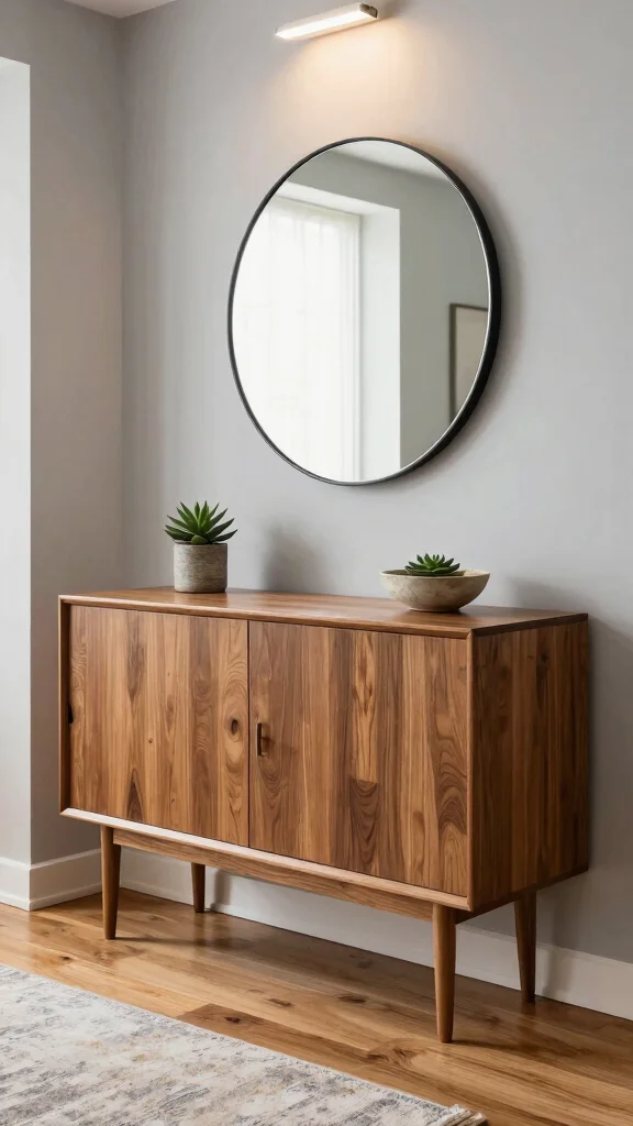 11 Hallway Cabinet Ideas for a Tidy Beautiful Entrance Storage - 1. Sleek Mid-Century Modern Cabinet 1