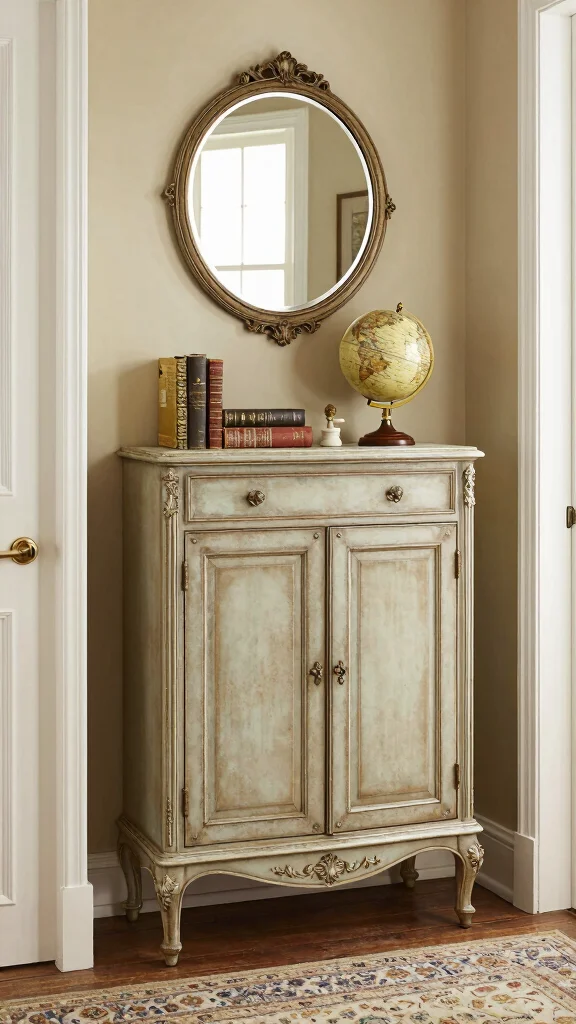 11 Hallway Cabinet Ideas for a Tidy Beautiful Entrance Storage - 4. Vintage Chic Cabinet 1