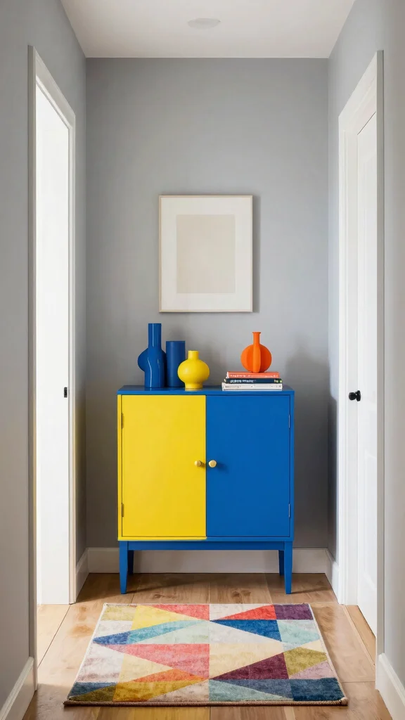 11 Hallway Cabinet Ideas for a Tidy Beautiful Entrance Storage - 6. Bold Color Block Cabinets 1