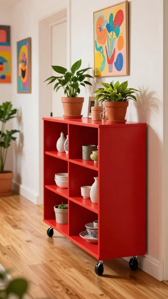11 Hallway Cabinet Ideas for a Tidy Beautiful Entrance Storage - 9. Trendy Cabinet on Wheels 1