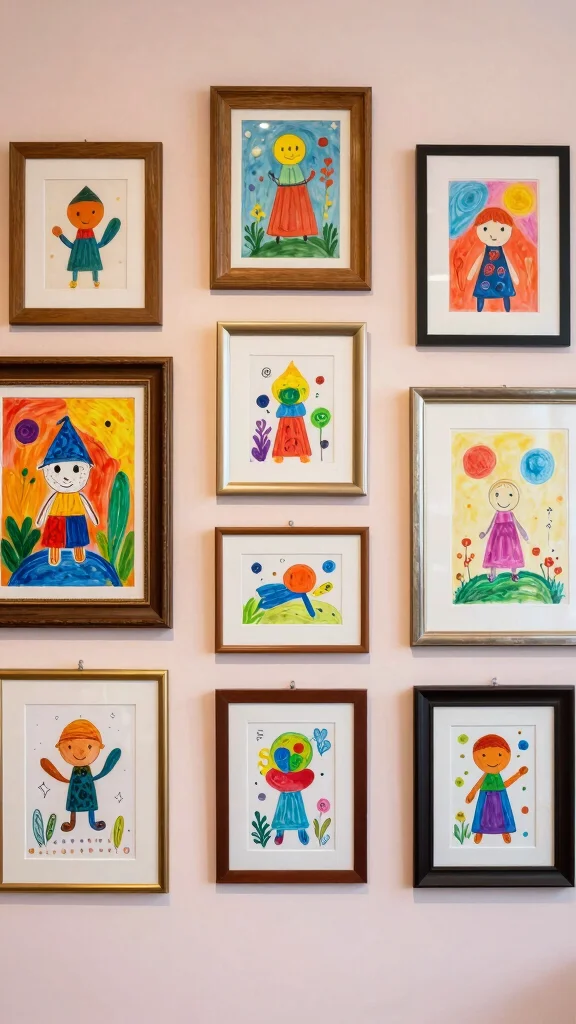 11 Hallway Kids Art Display Ideas for a Cheerful Personal Wall - 1. Gallery Wall of Framed Art 1