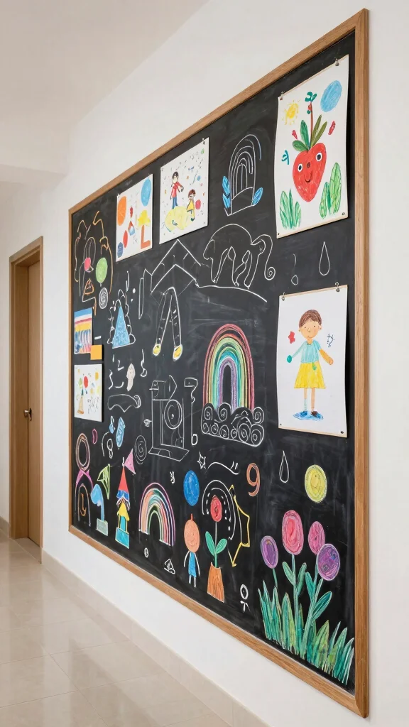 11 Hallway Kids Art Display Ideas for a Cheerful Personal Wall - 10. Chalkboard Wall for Interactive Displays 1