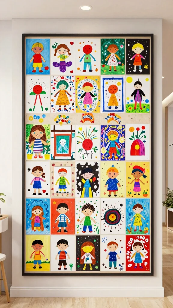 11 Hallway Kids Art Display Ideas for a Cheerful Personal Wall - 11. Art Collage Board 1