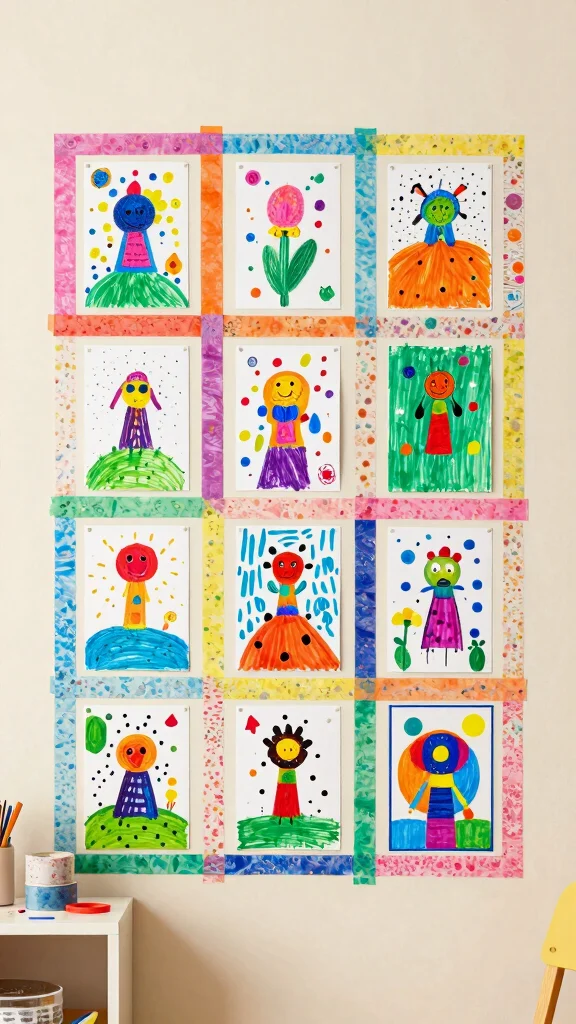 11 Hallway Kids Art Display Ideas for a Cheerful Personal Wall - 2. Washi Tape Displays 1