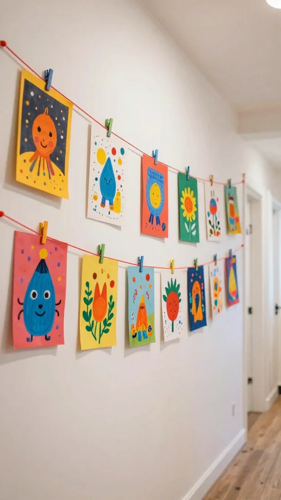 11 Hallway Kids Art Display Ideas for a Cheerful Personal Wall - 5. String Art Displays 1