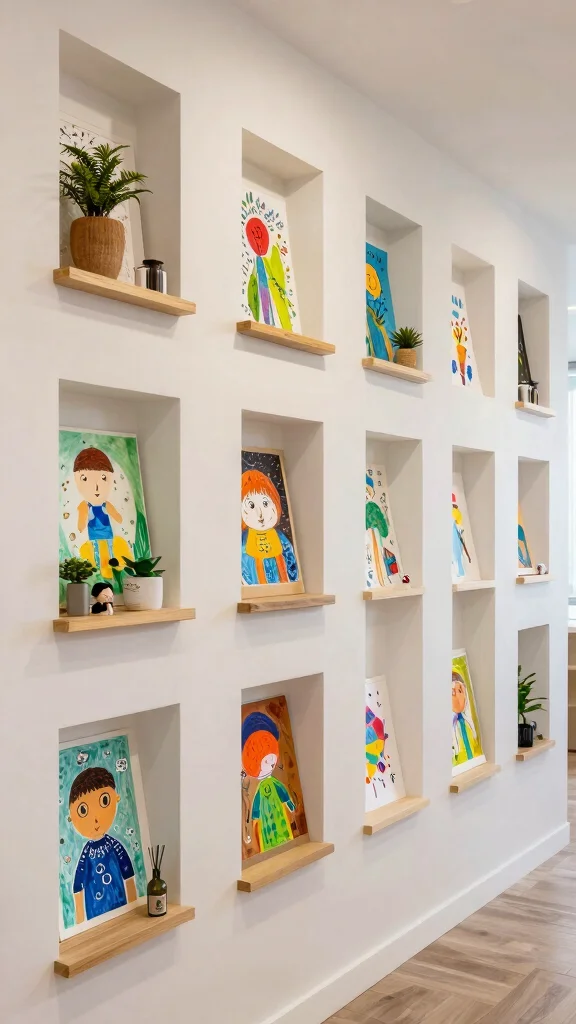 11 Hallway Kids Art Display Ideas for a Cheerful Personal Wall - 8. DIY Art Ledges 1