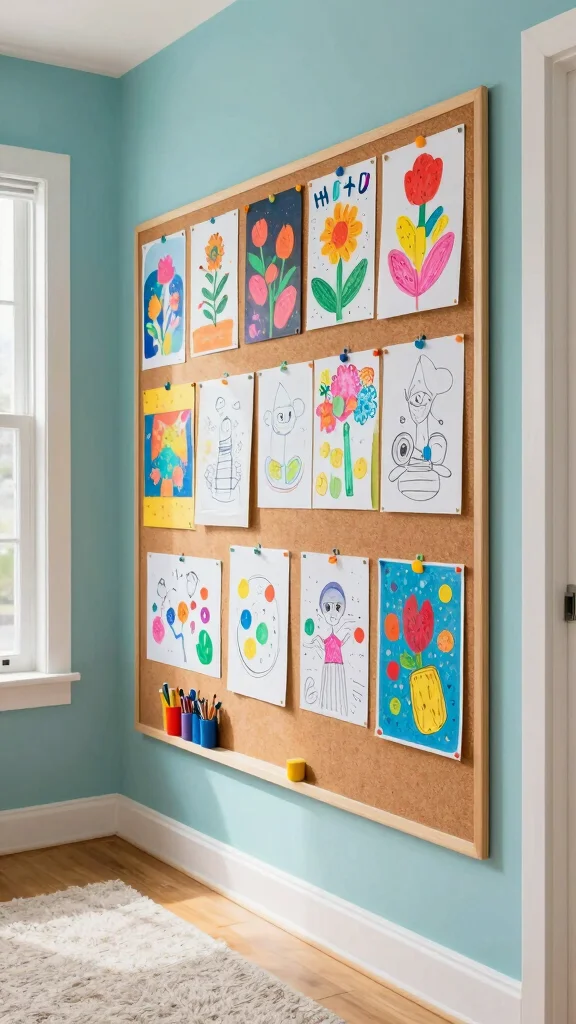 11 Hallway Kids Organization Ideas for a Tidy Family-Friendly Entrance - 5. Artwork Display Board 1