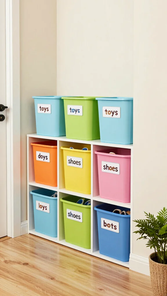 11 Hallway Kids Organization Ideas for a Tidy Family-Friendly Entrance - 7. Labelled Storage Bins 1