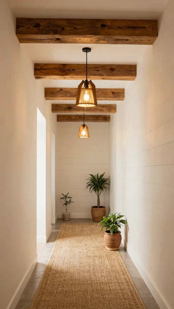 11 Hallway Pendant Lighting Ideas for a Dramatic Stylish Ceiling Statement - 4. Rustic Wooden Beams 1