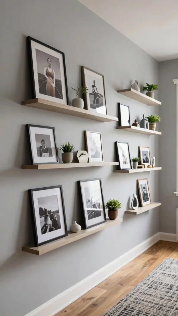 11 Hallway Picture Display Ideas for a Styled Personal Wall - 3. Incorporate Shelves for Added Dimension 1