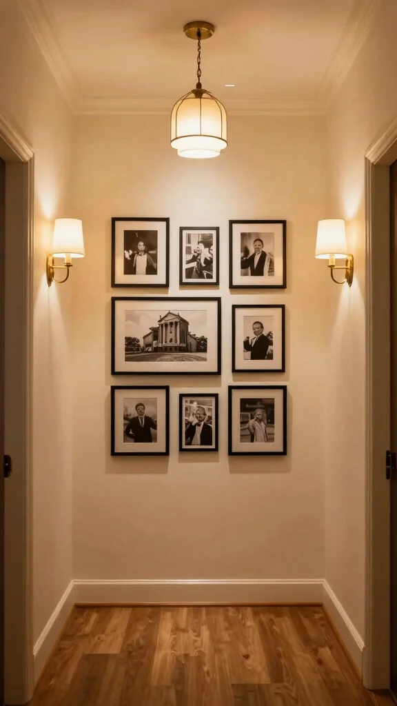11 Hallway Picture Display Ideas for a Styled Personal Wall - 8. Incorporate Lighting to Highlight Your Display 1