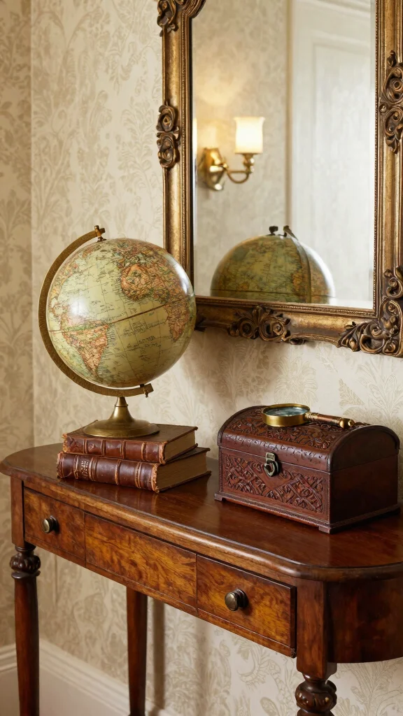 11 Hallway Table Styling Ideas for a Layered Curated Entrance Display - 1. Embrace Vintage Finds 1
