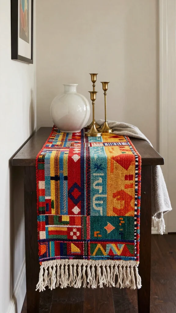 11 Hallway Table Styling Ideas for a Layered Curated Entrance Display - 2. Layer with Textiles 1