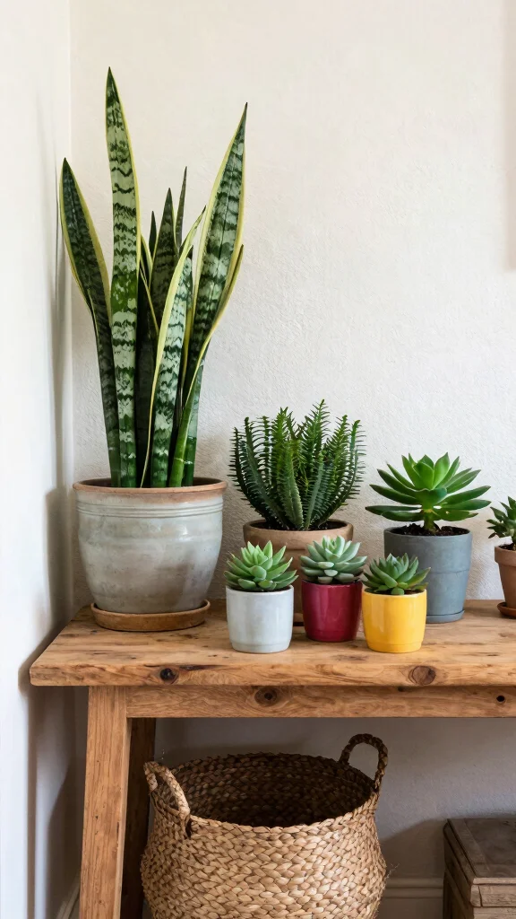11 Hallway Table Styling Ideas for a Layered Curated Entrance Display - 4. Go Green with Plants 1