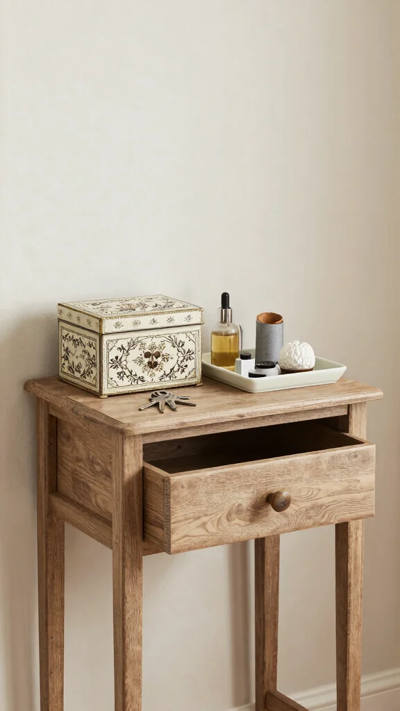 11 Hallway Table Styling Ideas for a Layered Curated Entrance Display - 9. Use Creative Storage 1