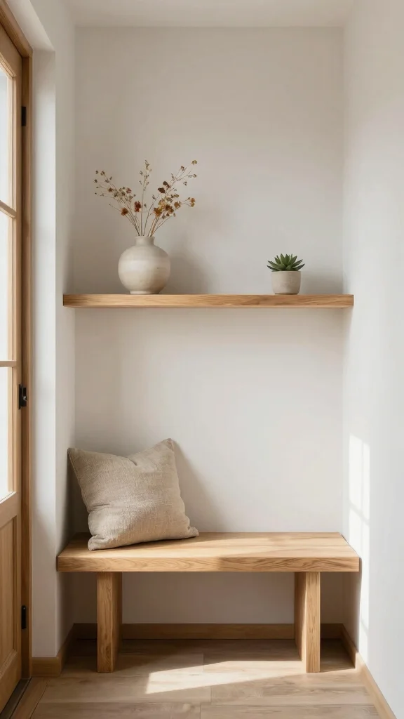 11 Japandi Style Hallway Ideas for a Serene Clean-Lined Entrance - 1. Embrace Natural Wood Elements 1