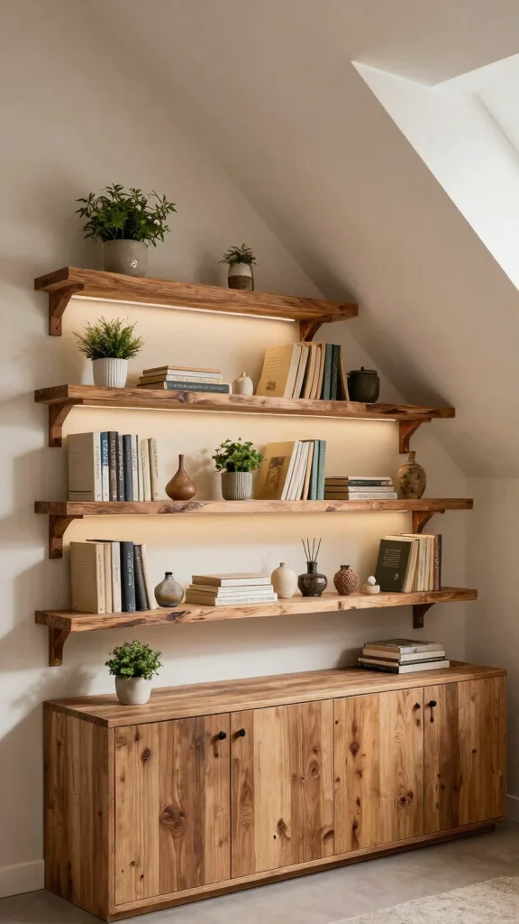 12 Attic Bedroom Storage Ideas That Work With Every Sloped Ceiling - 2. Sloped Ceiling Shelves 1