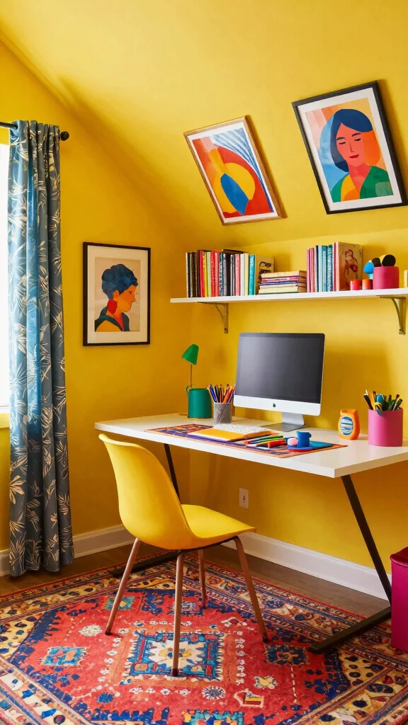 12 Attic Home Office Concepts That Make Working From the Top Floor Inspiring - 4. Bright and Bold Colors 1