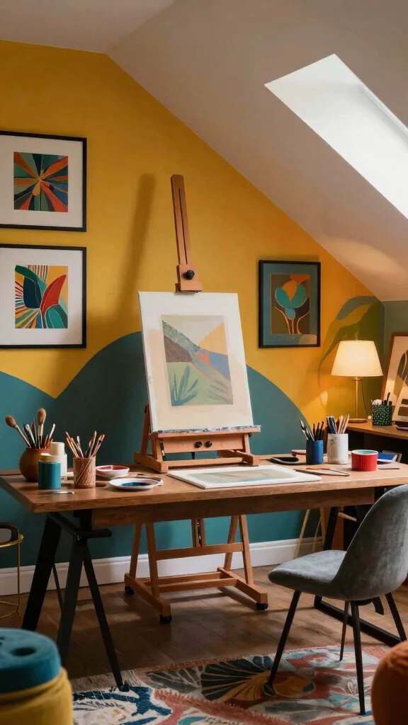 12 Attic Home Office Concepts That Make Working From the Top Floor Inspiring - 7. Artistic Vibes 1