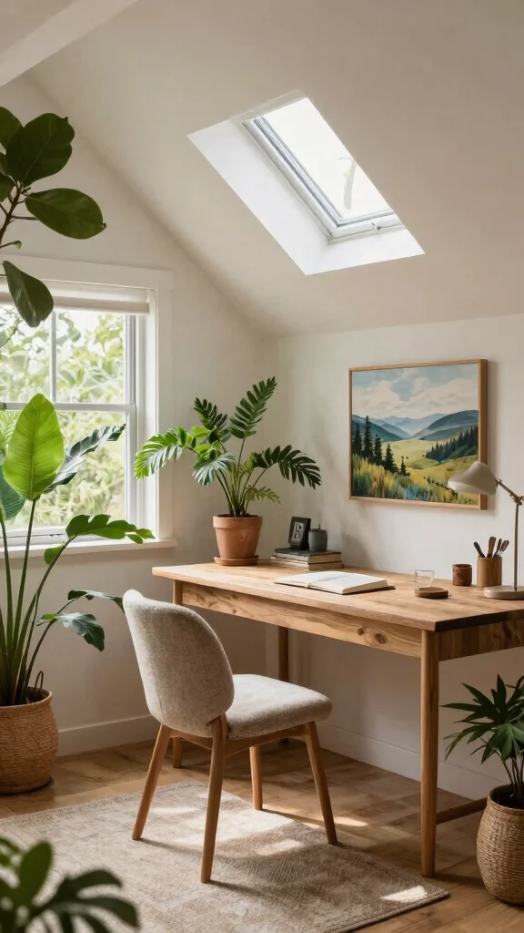 12 Attic Home Office Concepts That Make Working From the Top Floor Inspiring - 8. Nature-Inspired Workspace 1