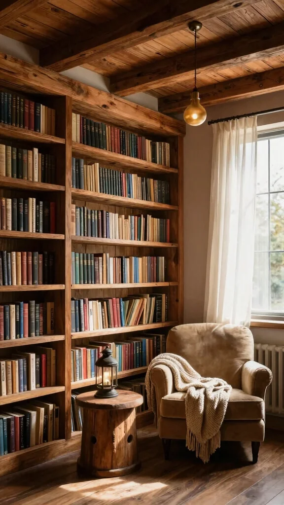 12 Attic Library Concepts for a Bookworm's Dream Top-Floor Reading Retreat - 1. Rustic Charm with Reclaimed Wood 1