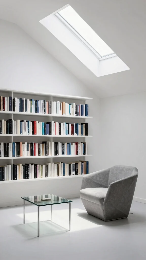 12 Attic Library Concepts for a Bookworm's Dream Top-Floor Reading Retreat - 2. Modern Minimalism 1