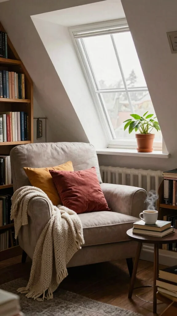 12 Attic Library Concepts for a Bookworm's Dream Top-Floor Reading Retreat - 3. Cozy Reading Nook 1