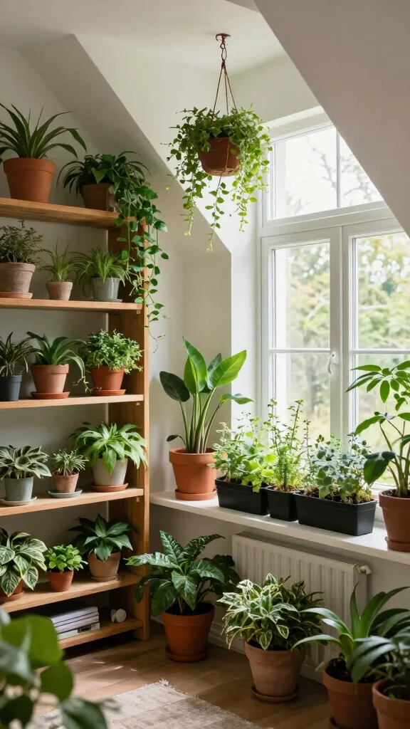 12 Attic Library Concepts for a Bookworm's Dream Top-Floor Reading Retreat - 9. Incorporating Plants 1