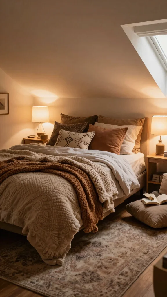 12 Attic Teen Bedroom Inspirations for a Cool Personalised Top-Floor Room - 11. Cozy Comfort: Soft Layers and Warmth 1