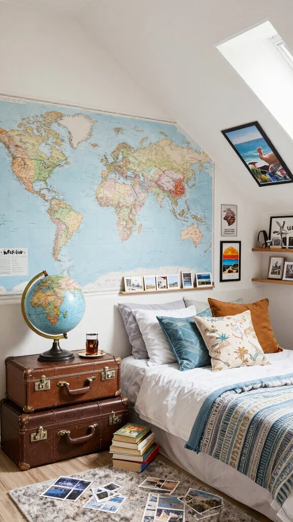 12 Attic Teen Bedroom Inspirations for a Cool Personalised Top-Floor Room - 12. Travel Dreams: Wanderlust-Inspired Decor 1